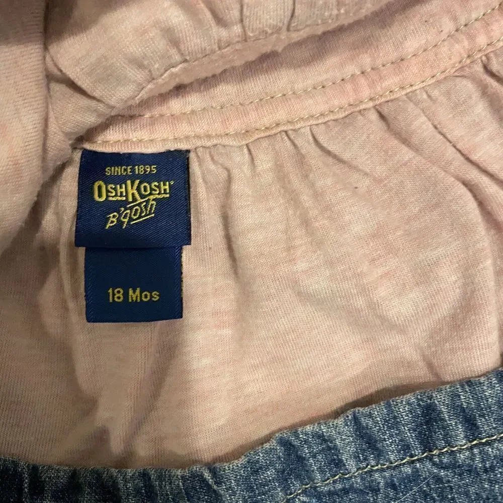 OshKosh Snap Lined Blue Denim Overall Jumper Vestbak‎ Dress Size 12-18 Months